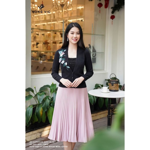 Áo nữ thiết kế Hongvic cardigan đen AL24