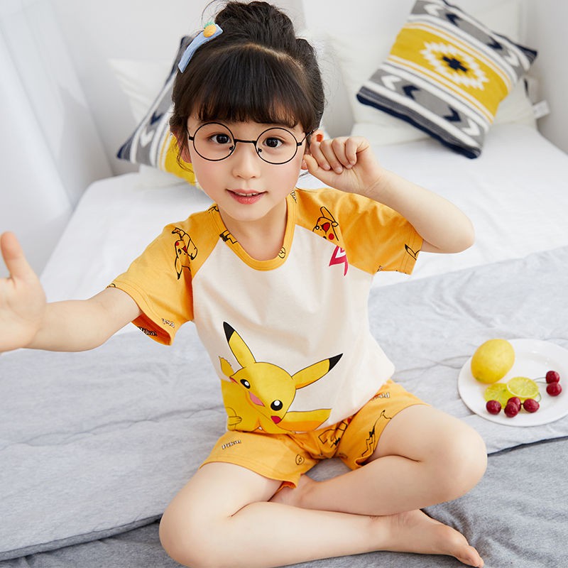 đẹpNgười nổi tiếng trên InternetSummer Children Pyjama Boy Cotton Cô gái ngắn tay Phần lớn Trẻ em Dịch vụ gia đình11