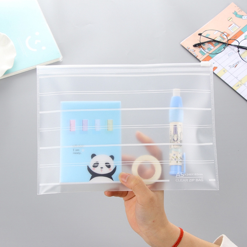 PVC A4 A5 Clear Transparent Plastic Waterproof Stationery Case Zipper Bag Pouch