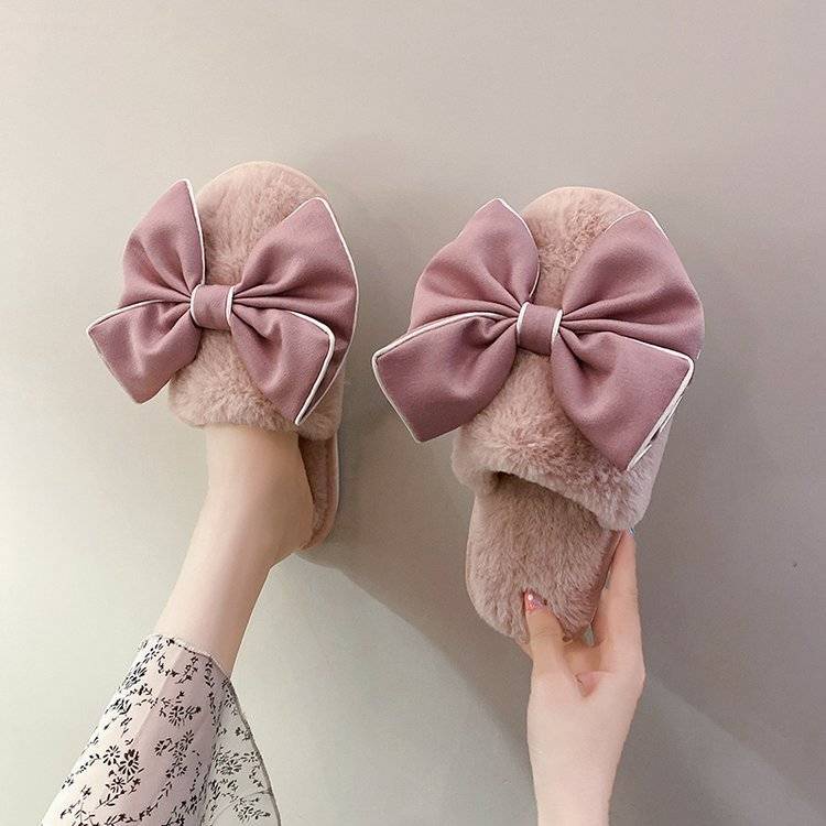 Dép Lê Bông Mang Nhà Giữ Ấm Chống Trượt Quai Đính Nơ Chanel Thời Trang Mùa Thu Dành Cho Nữ 2021Autumn Xit0