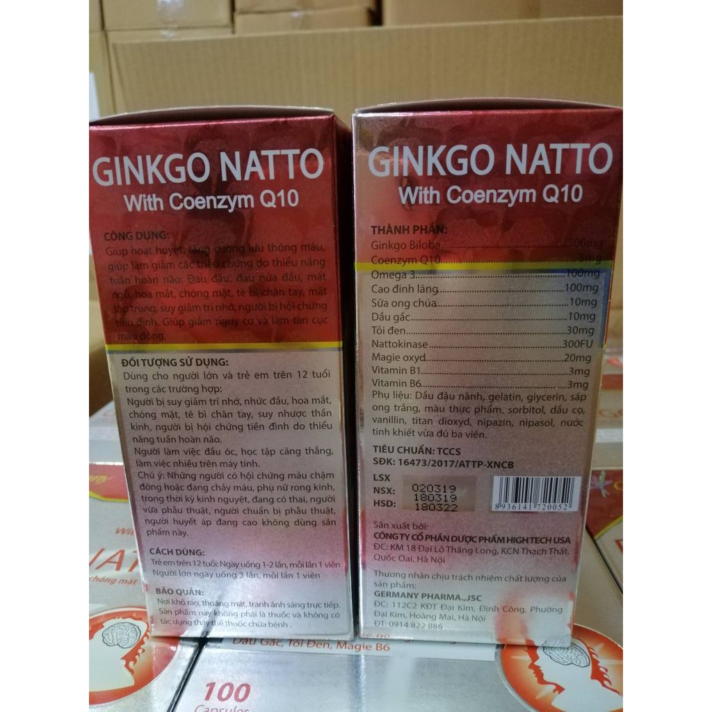 Hoạt huyết BRAIN GINKGO NATTO giúp tăng cường lưu thông máu não Hộp 100 viên