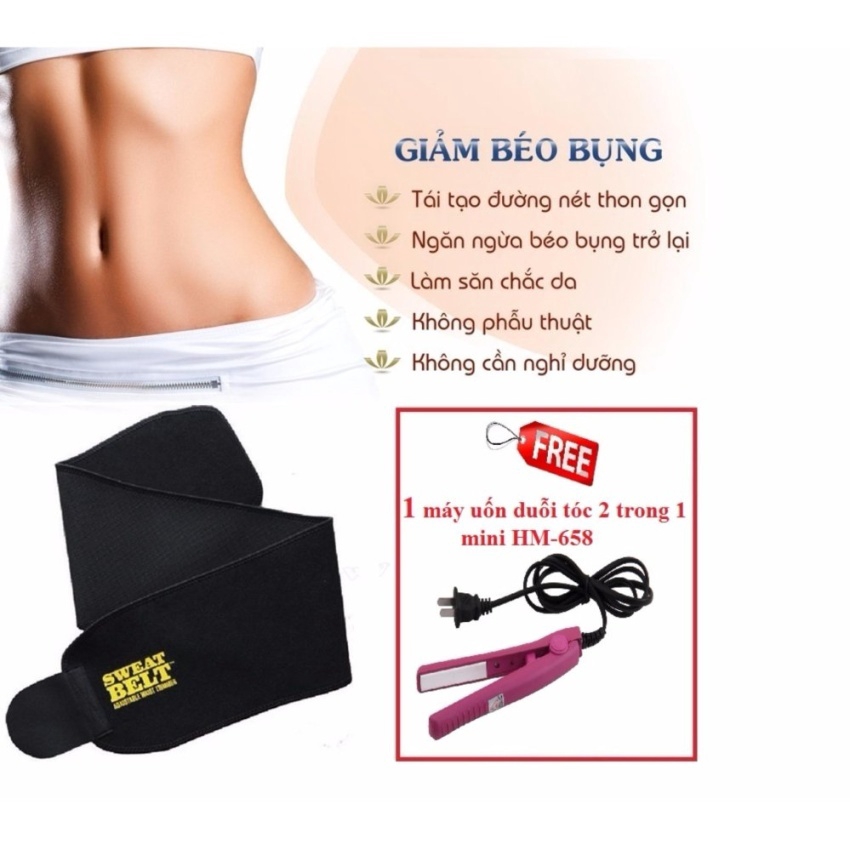 Đai nịt bụng m mỡ Sweat Belt (Đen) + Tặng 1 máy uốn duỗi tóc 2 trong 1 HM-658
