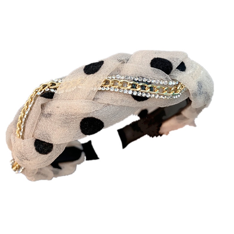 Băng Đô Bện Dây Họa Tiết Chấm Bi Phong Cách Pháp Cổ Điển Dành Cho Nữ