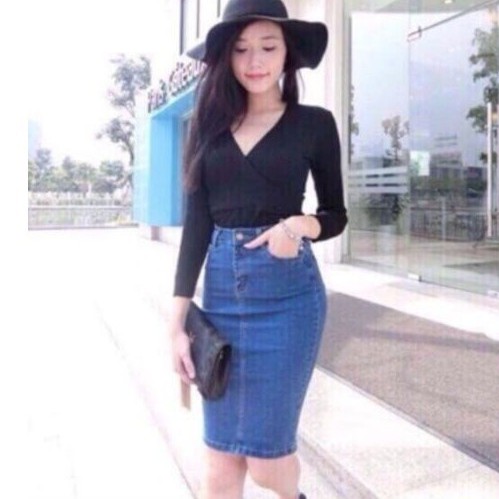 CHÂN VÁY JEAN ÔM  XẺ SAU_{HÀNG ĐẸP CHO GIÃN}