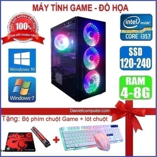 Case game led cpu core i7 / i5 / i3 / ram 4g / ssd 120gb chơi pubg mobile, pubg, lol, cf đột kích, fifa + quà tặng khủng