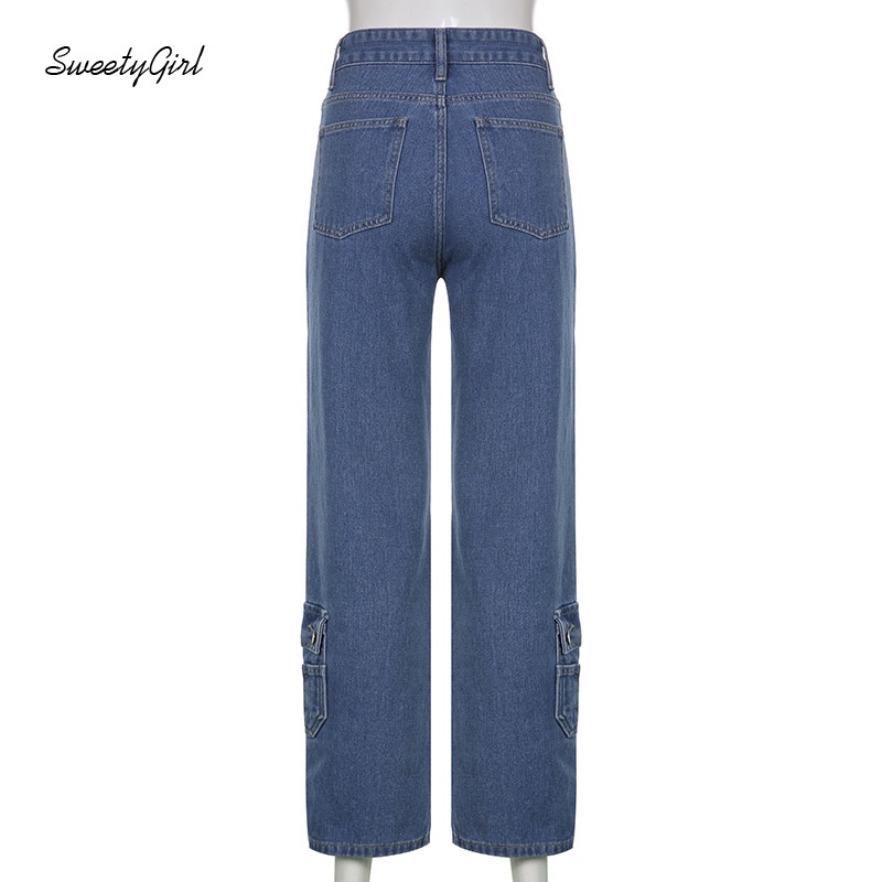 Quần Jeans Dài Lưng Cao Ống Đứng Có Túi Thời Trang Cho Nữ