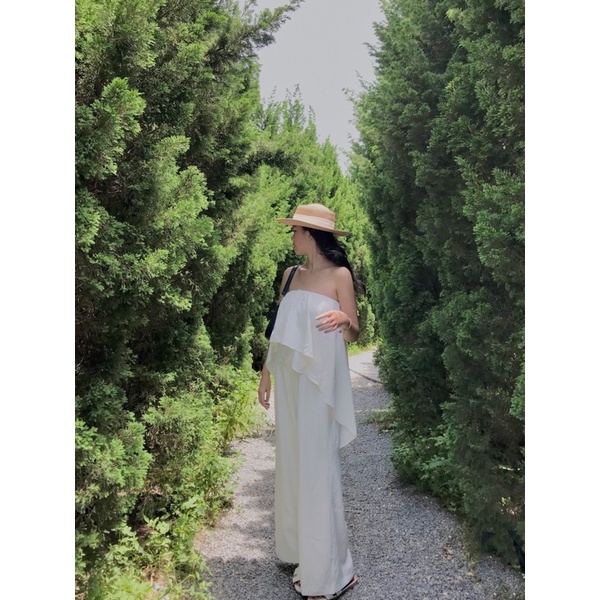 Jumpsuit Cúp Ngực Đi Biển Chất Lụa Mango Mềm Không Nhăn, Jumpsuit Trắng Dài Phối Dây Thắt Nơ Sang Chảnh