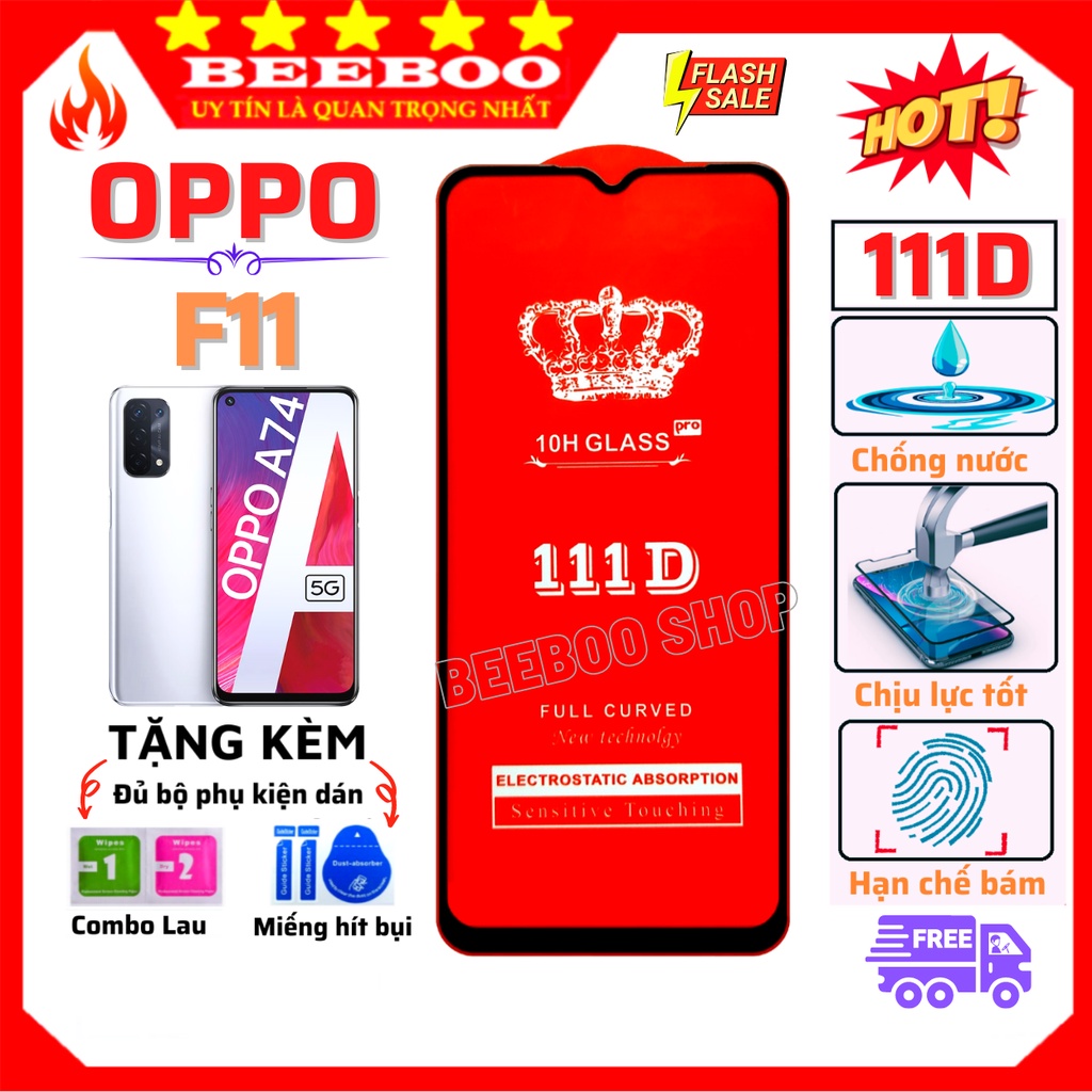 Kính cường lực Oppo F11 - Full màn hình 111D và Trong suốt - Độ cứng 10H