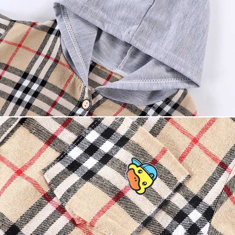 Áo Khoác Có Mũ Họa Tiết Sọc Caro Thời Trang Xuân Thu Cho Bé