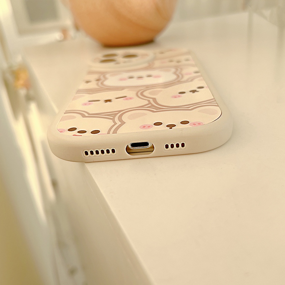 Ốp Điện Thoại Silicon Màu Be In Hình Gấu Hoạt Hình Dễ Thương Cho Iphone 13 XS XR 11 12 PRO MAX