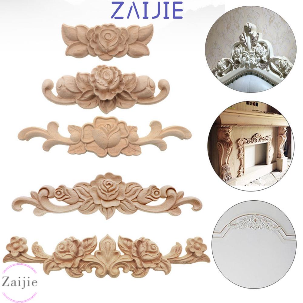ZAIJIE High Quality Wood Carved Corner Floral Wooden Carving Decal Applique Vintage New European Style Furniture Cabinet Home Decor Crafts Door Frame Wall