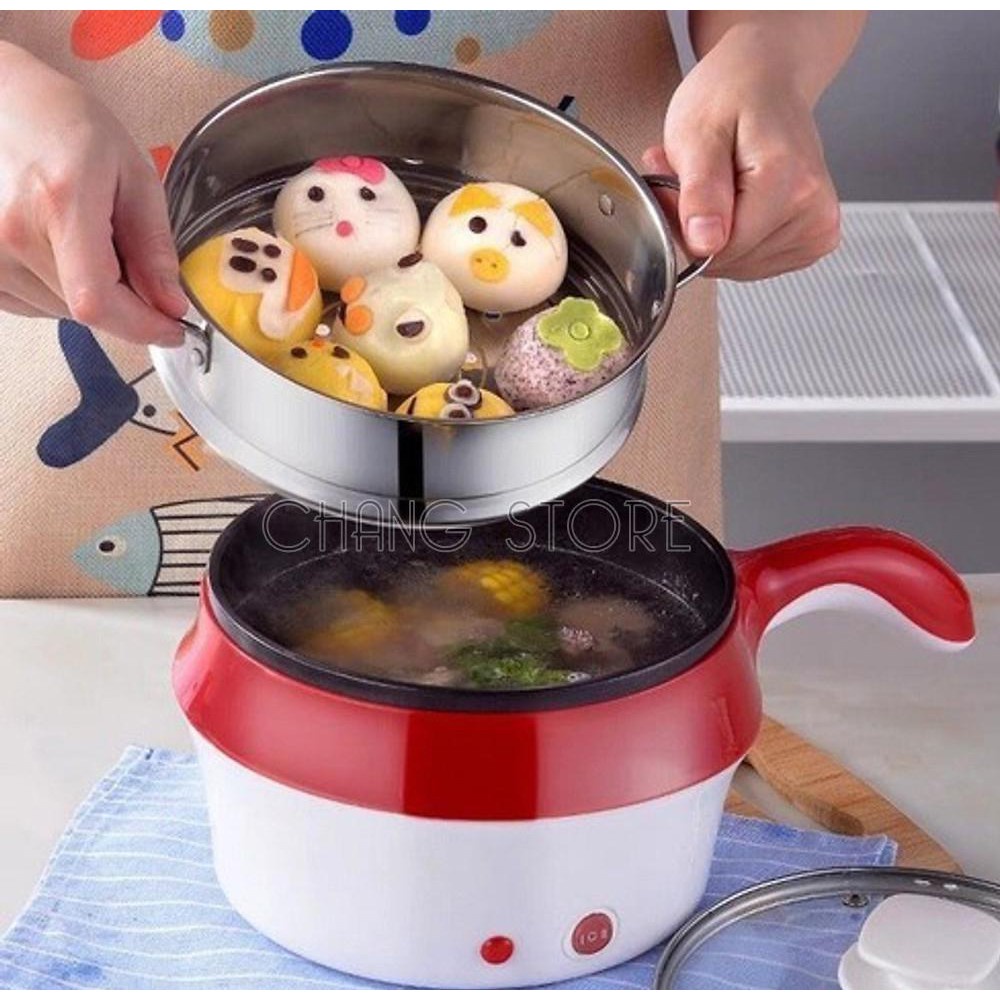 Nồi lẩu mini, nồi lẩu điện đa năng kèm giá hấp có tay cầm tiện dụng 18cm - Tặng kèm khăn lau