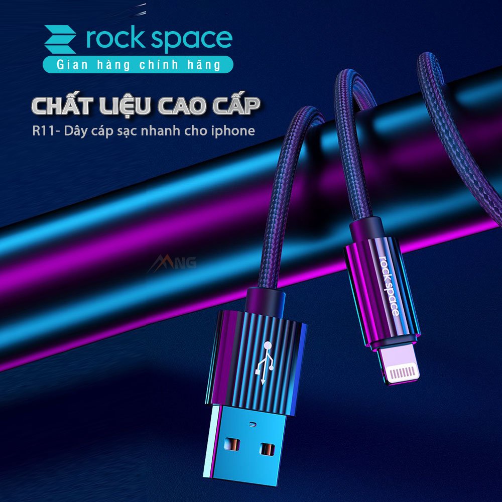 Dây cáp sạc IPhone Rockspace R11 chuẩn sạc nhanh dây dù hàng bảo hành 1 năm 1 đổi 1