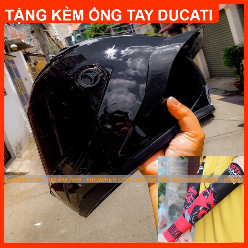 Combo nón bảo hiểm AGU đen bóng kèm đuôi gió Pista tặng kèm ống tay chống nắng DUCATI - Mũ bảo hiểm AGV đen bóng