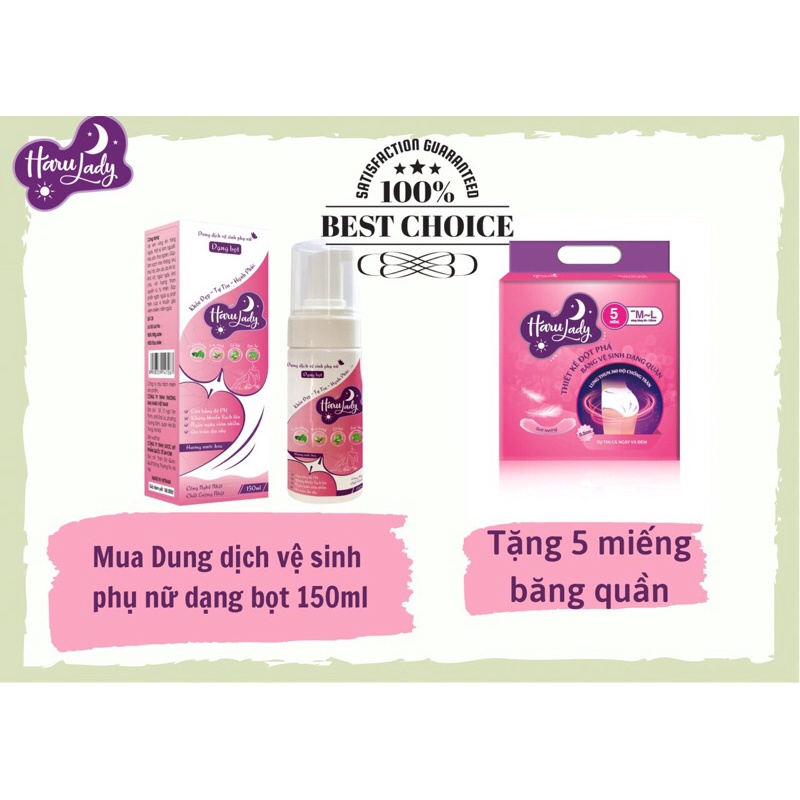 ⚡TẶNG BVS⚡ Dung dịch vệ sinh phụ nữ dạng bọt HARU LADY 150ml tinh chất trầu không, trà xanh, lô hội