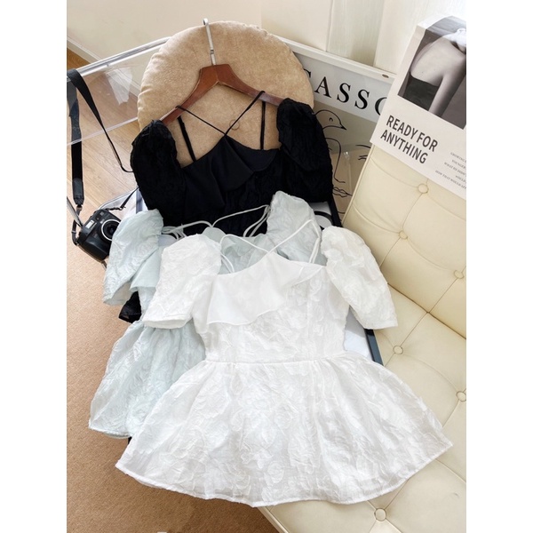 Áo yếm peplum thêu phối bèo - TK1080