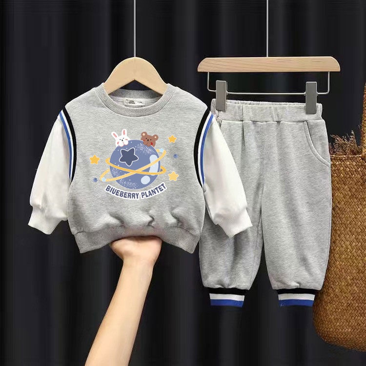 Bộ Áo Sweater Phối Quần Dài Thời Trang Xuân Thu Dễ Thương Cho Bé Trai