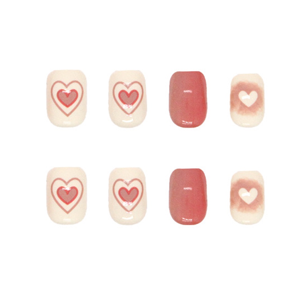 Set 24 móng tay giả YADORNOS màu hồng/ trắng họa tiết trái tim cho nữ