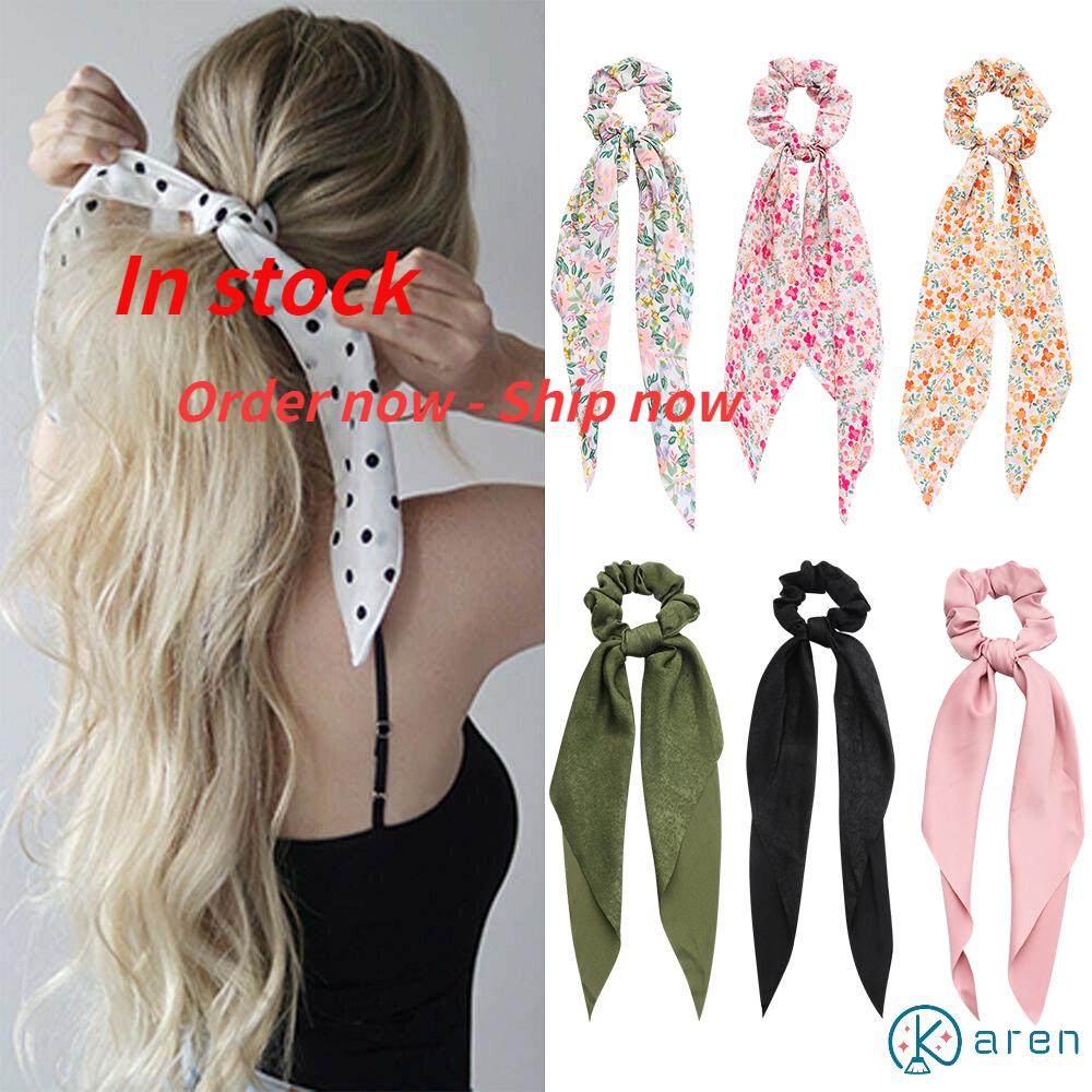 Dây Cột Tóc Ruy Băng Co Giãn In Họa Tiết Hoa Thời Trang Cho Nữ