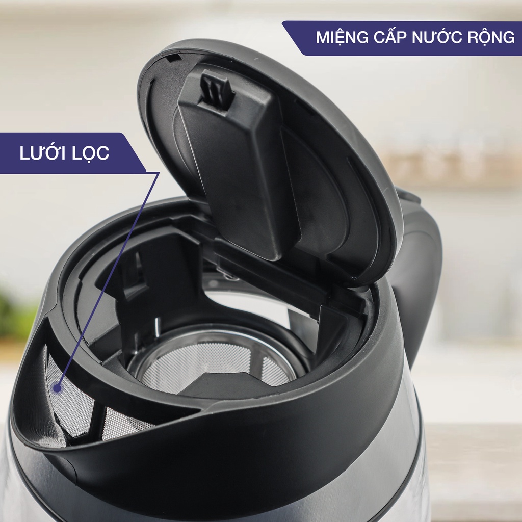 Ấm siêu tốc 1.8 lít thủy tinh LEBENLANG từ Đức giữ ấm, gồm lõi lọc trà bằng inox bảo hành 2 năm - LBEW2882