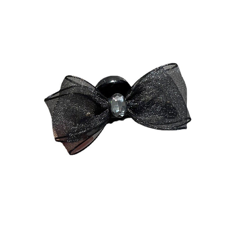 Kẹp Tóc Nơ Kim Loại Hai Mặt Đính Đá Lấp Lánh Màu Đen Phong Cách vintage Hàn Quốc Cho Nữ