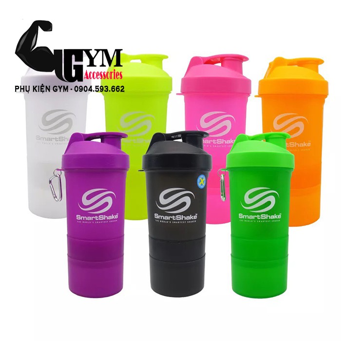 Bình lắc tập gym bình lắc thể thao smart shake 3 ngăn 400ml