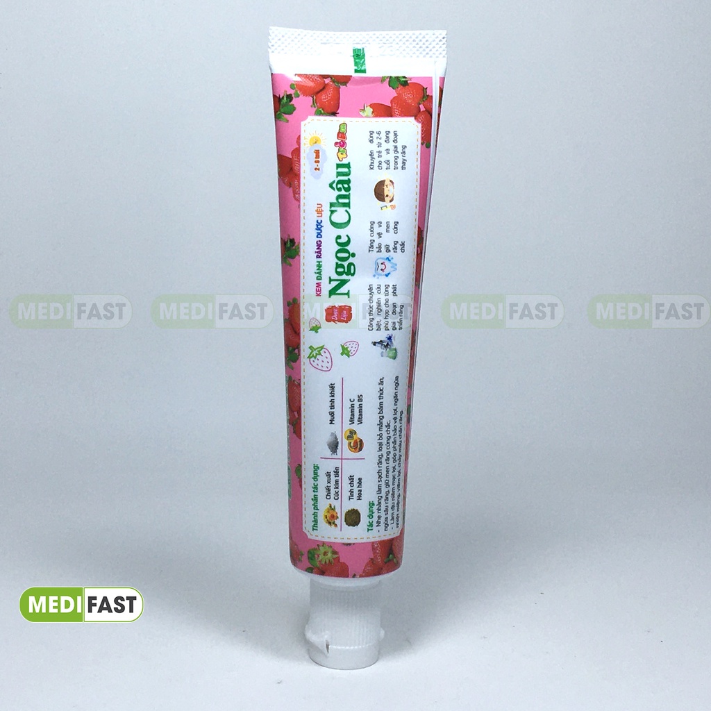 Kem đánh răng thảo mộc Ngọc Châu hương dâu cho trẻ từ 2 - 6 tuổi giảm loét nhiệt miệng đau hàm, sâu răng sữa