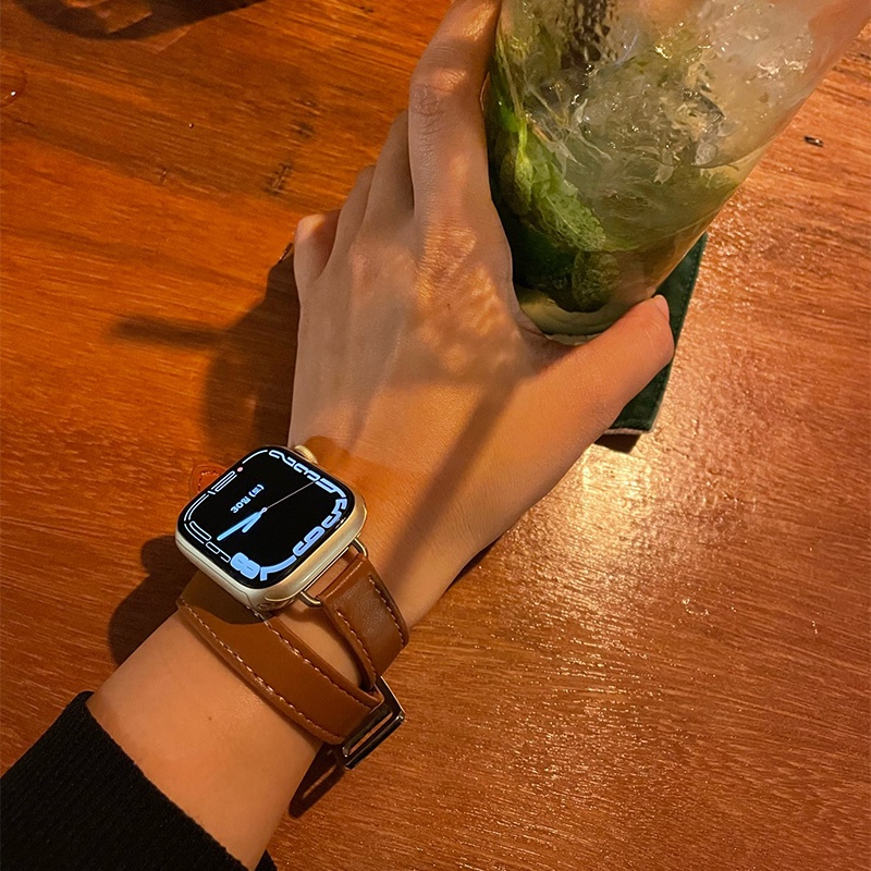 Dây Đeo Bằng Da Cho Đồng Hồ Thông Minh Apple Watch 45mm 42mm 44mm Series 7 6 Se 5 4 3 2 for Iwatch 6 38mm 40mm 41mm