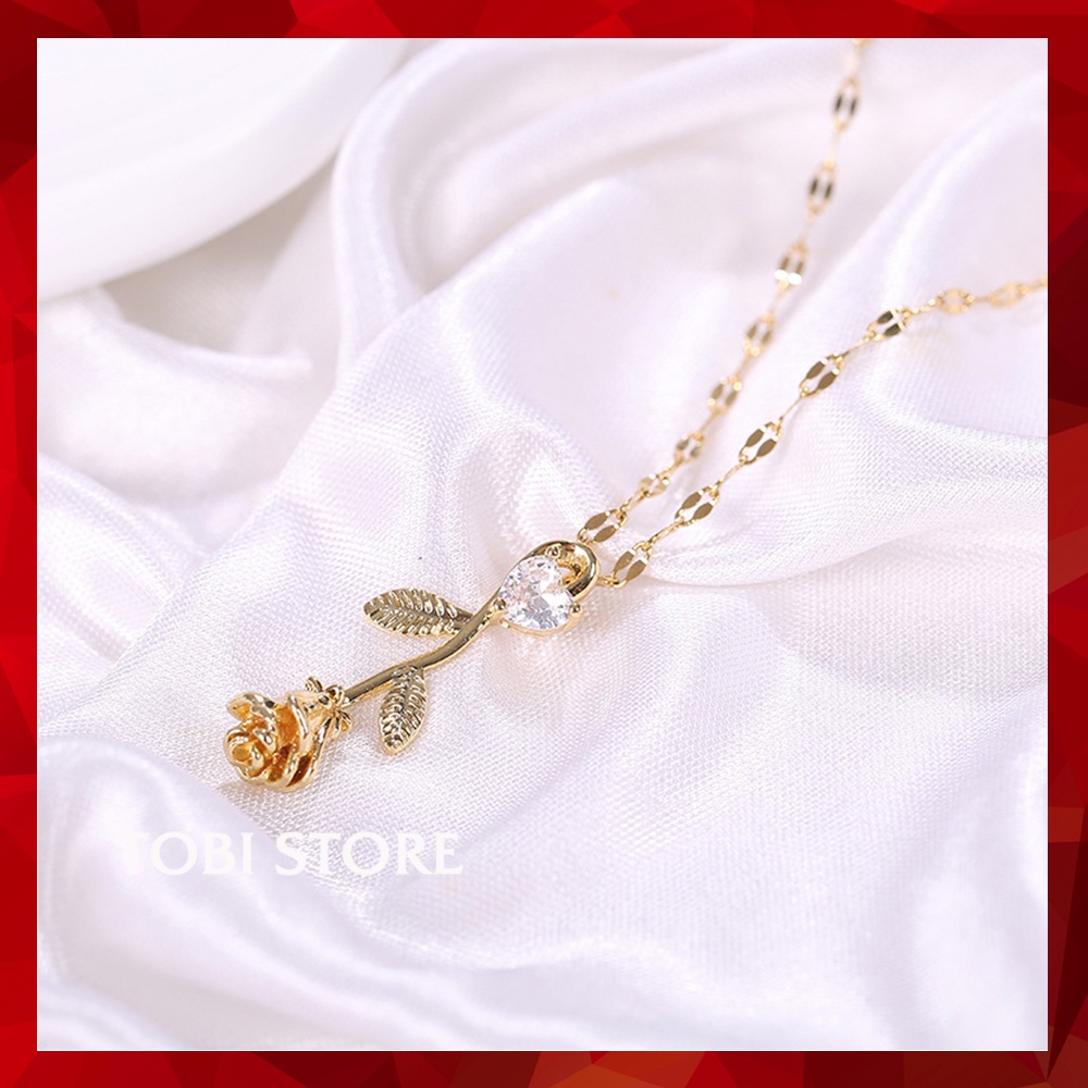 [Không đen gỉ] Dây chuyền nữ thép titan mặt bông hoa hồng xinh xắn TB541