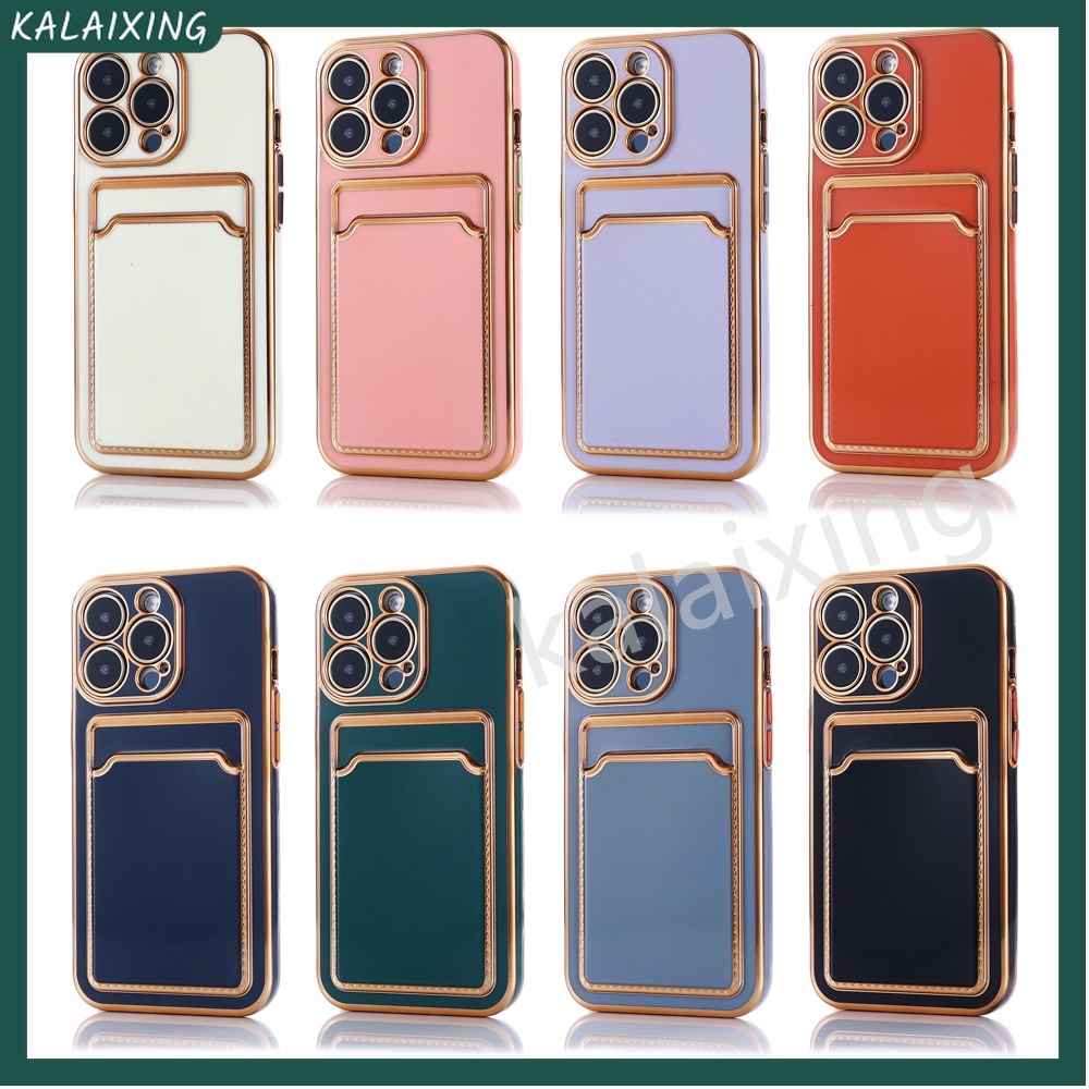 Ốp Điện Thoại Mềm Mạ Điện Màu Trơn Có Ngăn Đựng Thẻ Cho iPhone 13 Pro Max 12 Pro