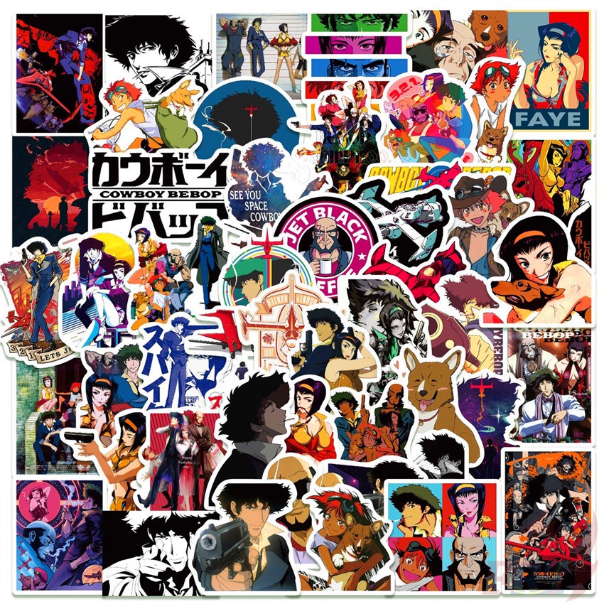 ❉ Hình Dán Cowboy Bebop Series 03 ❉ Bộ 50 Miếng Dán Chống Thấm Nước Màu Đen Hình Anime Spike Spiegel Jet Thời Trang DIY