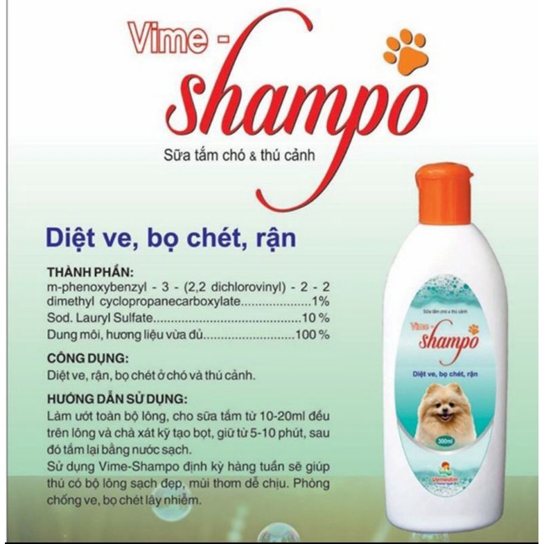 Vime shampoo 300ml xà bông tắm ve cho chó, mèo