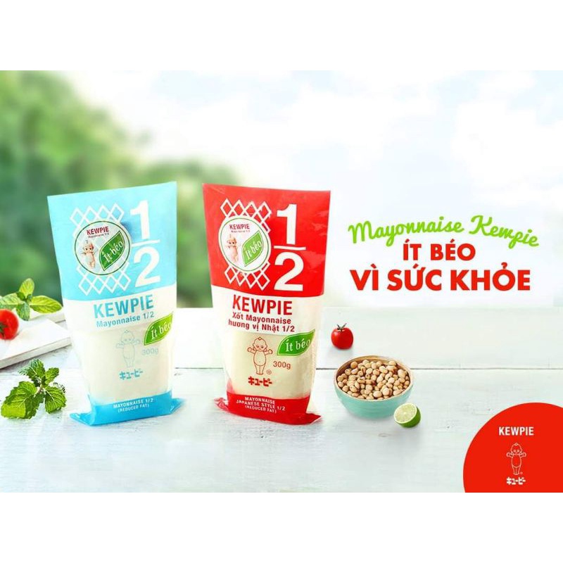 Xốt Mayonnaise 1/2 Kewpie ít Béo không đường ăn kiêng 300g