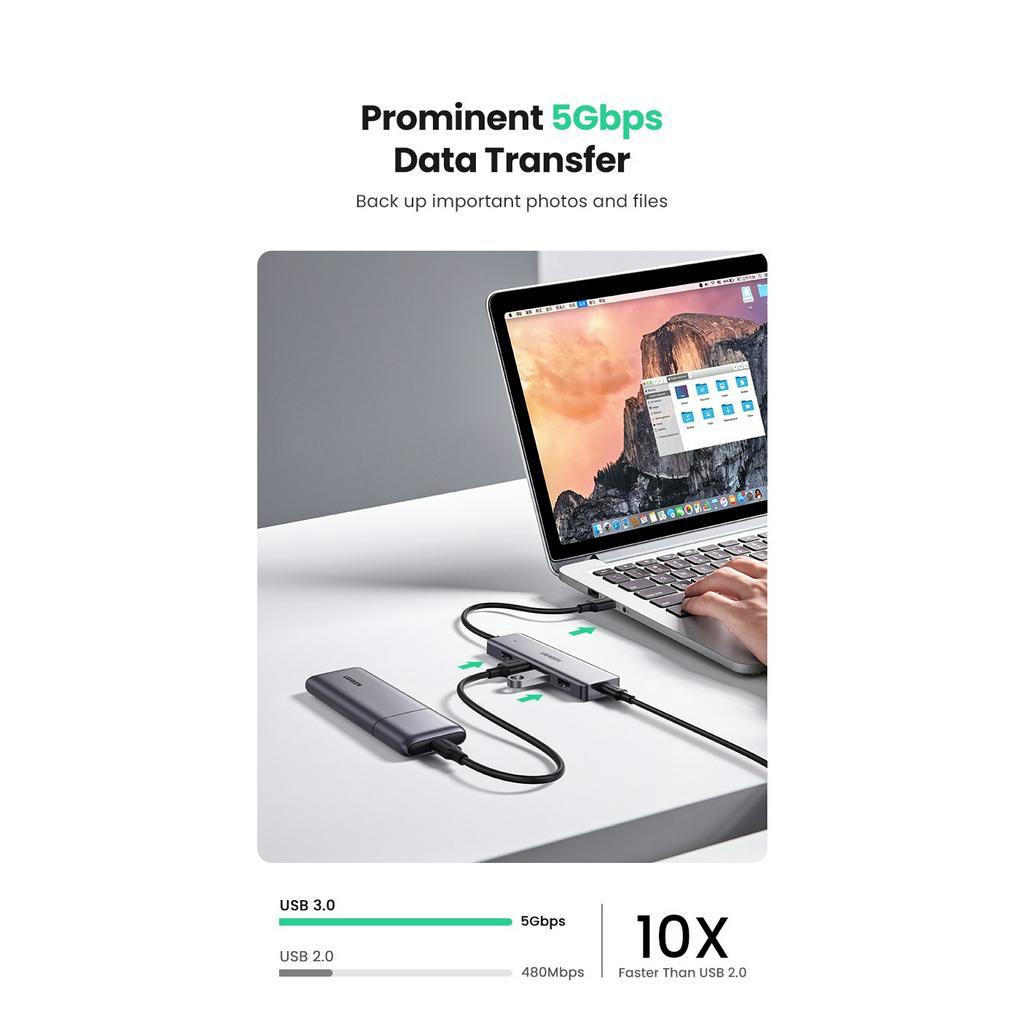 Bộ  chia 4 cổng USB 3.0 hỗ trợ cấp nguồn Micro USB chính hãng Ugreen 50985 cao cấp