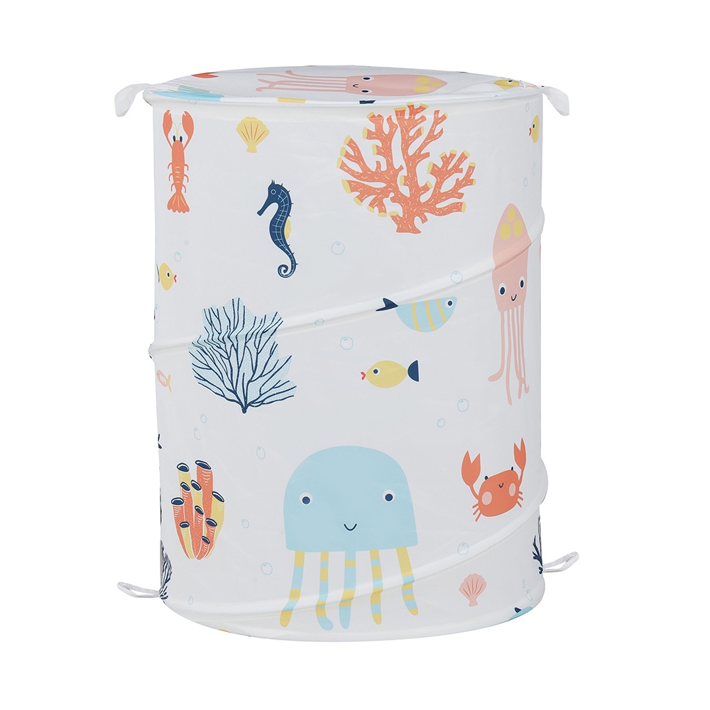 Homebase MOYA Giỏ để đồ giặt hình tròn RL-ACS21145-1 bằng Polyester 55X42X42CM họa tiết biển