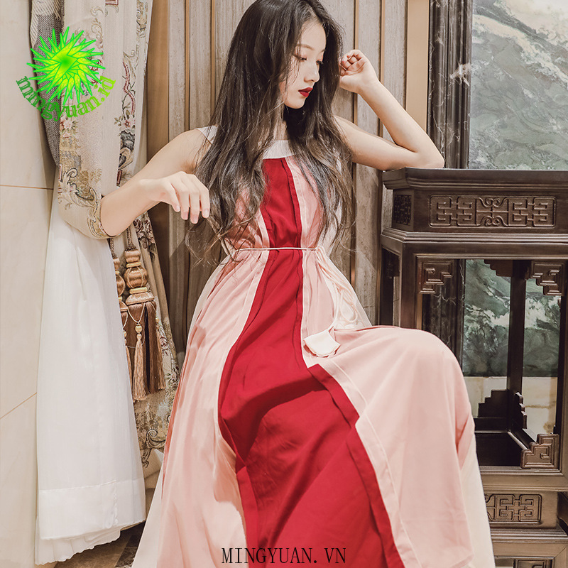 ( Mingyuan ) New personality color matching oversized sling dress