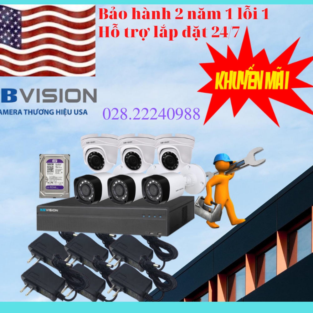 Bộ Camera KBVISION 2 3 4 mắt đến 8 mắt 2mp FullHD 1080p đầy đủ phụ kiện đấu nối sẵn hàng chính hãng