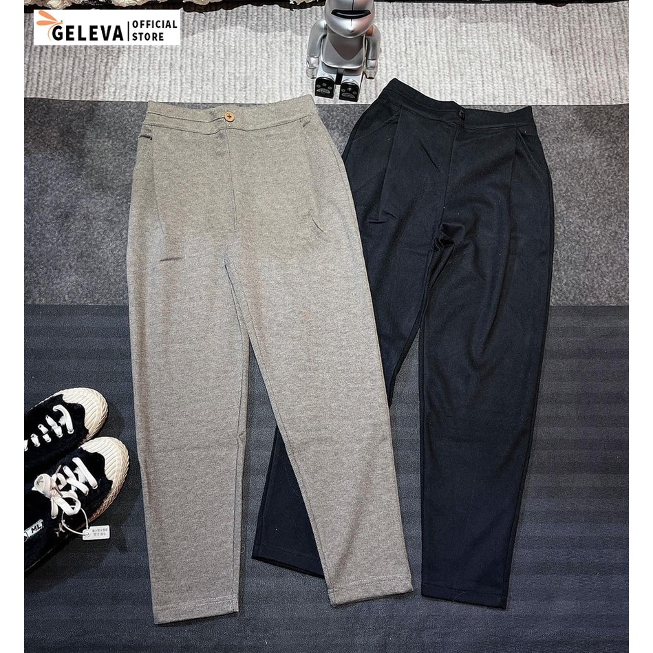 Quần tây baggy nữ dạ đi học đi làm công sở mùa thu đông ấm áp cạp chun, Quần vải nữ dáng dài màu đen nâu Geleva GE912 | BigBuy360 - bigbuy360.vn
