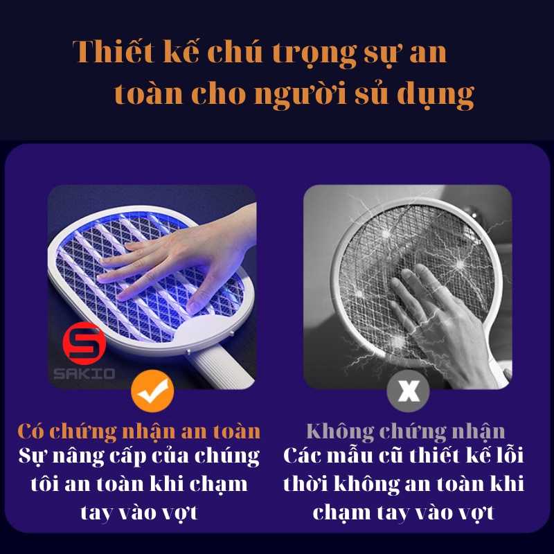 Vợt Muỗi kiêm Đèn Bắt Muỗi SAKIO Pin sạc 14500mah - BH 12 tháng - TABISO