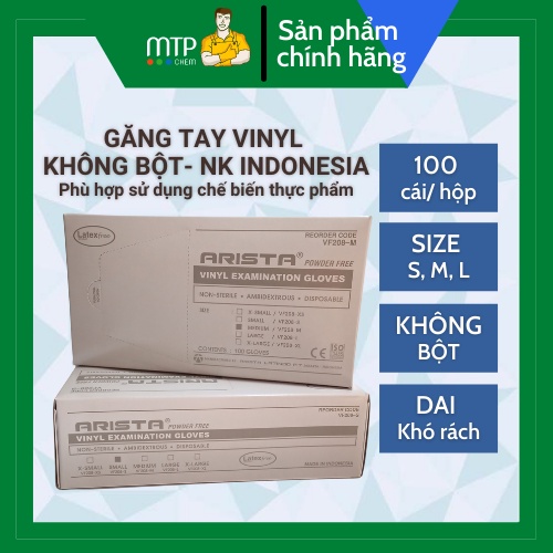 Găng Tay VINYL không bột ARISTA Dùng trong thực phẩm, spa, công nghiệp(ARISTA VINYL DISPOSABLE GLOVES)-100 CHIẾC/HỘP