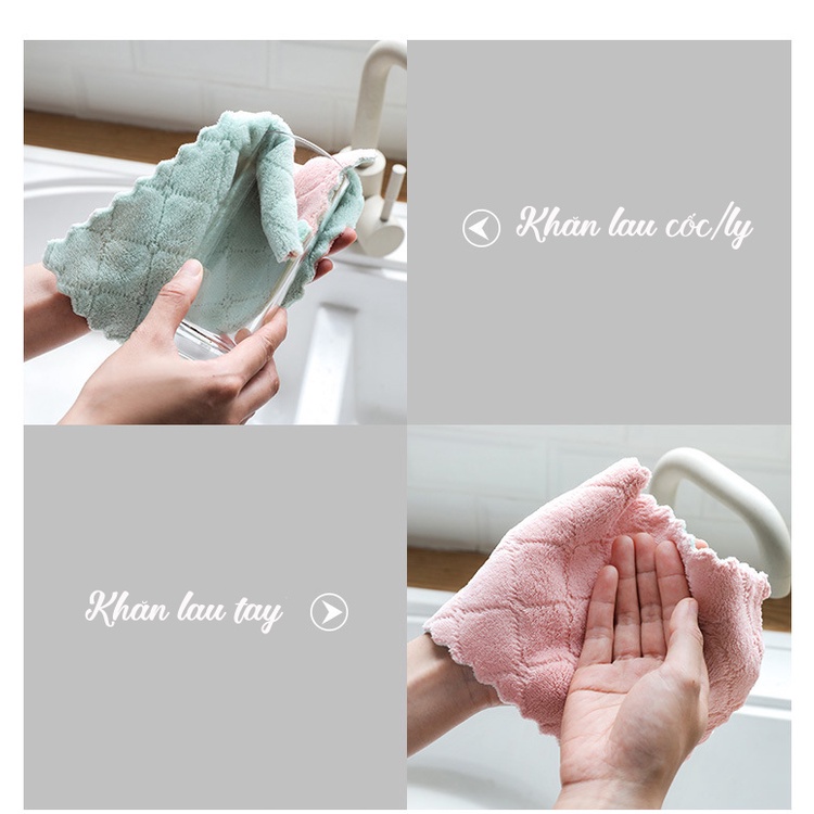 Khăn lau đa năng bếp, bát đĩa, cốc chén thấm nước chống dính dầu mỡ hai mặt - Gia Dụng SAPOO