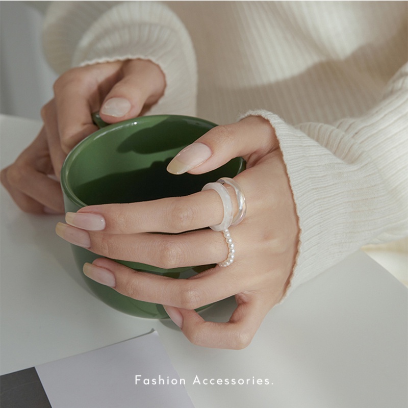 Bộ 3 Nhẫn Acrylic Đính Ngọc Trai Đơn Giản Phong Cách Hàn Quốc