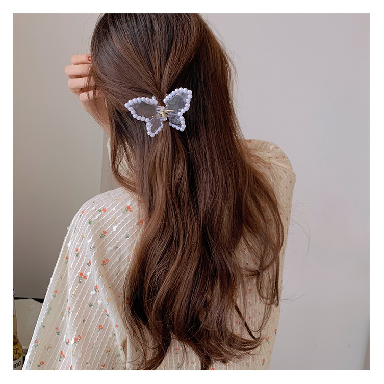 Kẹp tóc càng cua Hàn Quốc Butterfly đính hạt châu xinh xắn cho nữ