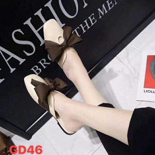 Giày nữ hở gót I Sục da lì mũi vuông nơ to cực bền đẹp Hàng Quảng Châu loại 1 xịn xò