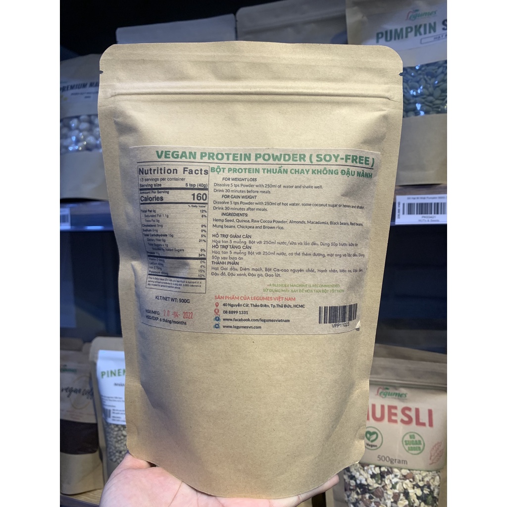 Bột Đậu Thuần Chay Vị Sôcôla Không Chứa Đậu Nành, Bột Ngũ Cốc Bổ Sung Protein Tập Gym, Thể Thao 10 Loại Hạt - Legumes