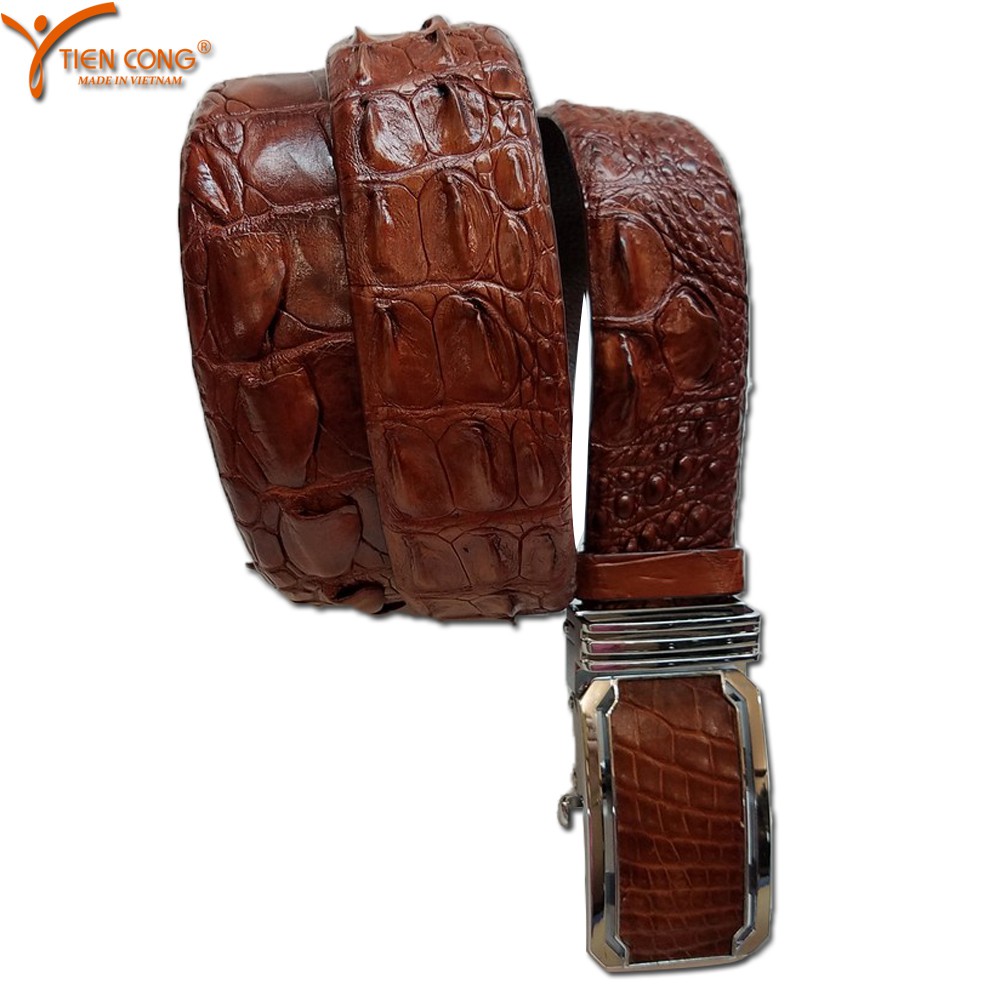 Thắt Lưng, Dây Nịt Nam Da Cá Sấu Thật Tiến Công Sang Trọng Gai TCN1116 (Nâu Đỏ)