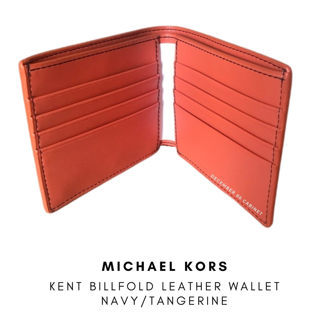 Michael Kors Men's KENT Leather Billfold Wallet, Navy/Tangerine