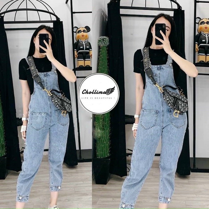 Yếm jean nữ dài phong cách Hàn Quốc năng động, cá tính
