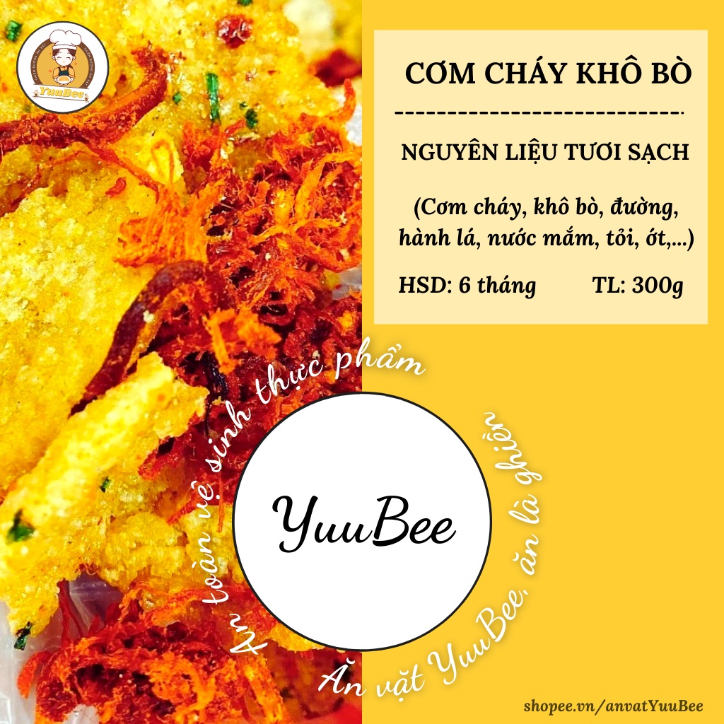 Combo 3 món cơm cháy khô gà, cơm cháy chà bông, cơm cháy khô bò 900g YUUBEE giòn ngon bổ rẻ - Đồ ăn vặt Việt Nam