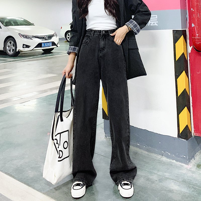 Quần bò ống rộng nữ TDSHOP, quần jean cạp cao màu xanh đen phong cách hiện đại Q125
